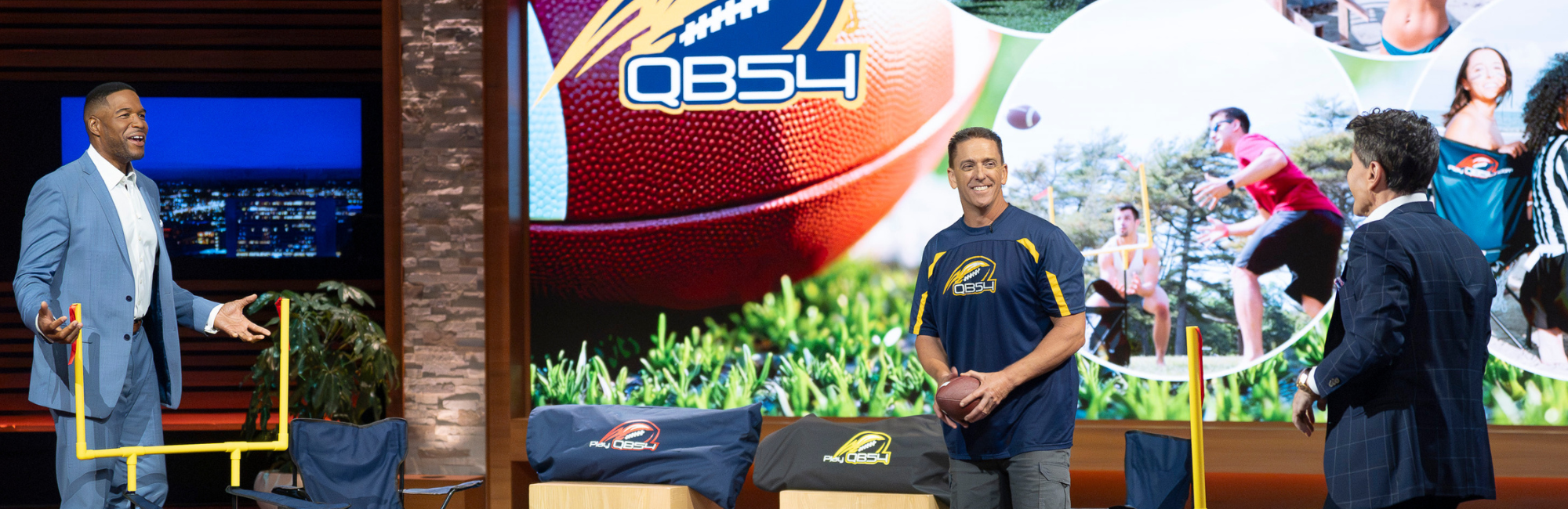 Michael Silva pitching QB54 football chair game on Shark Tank