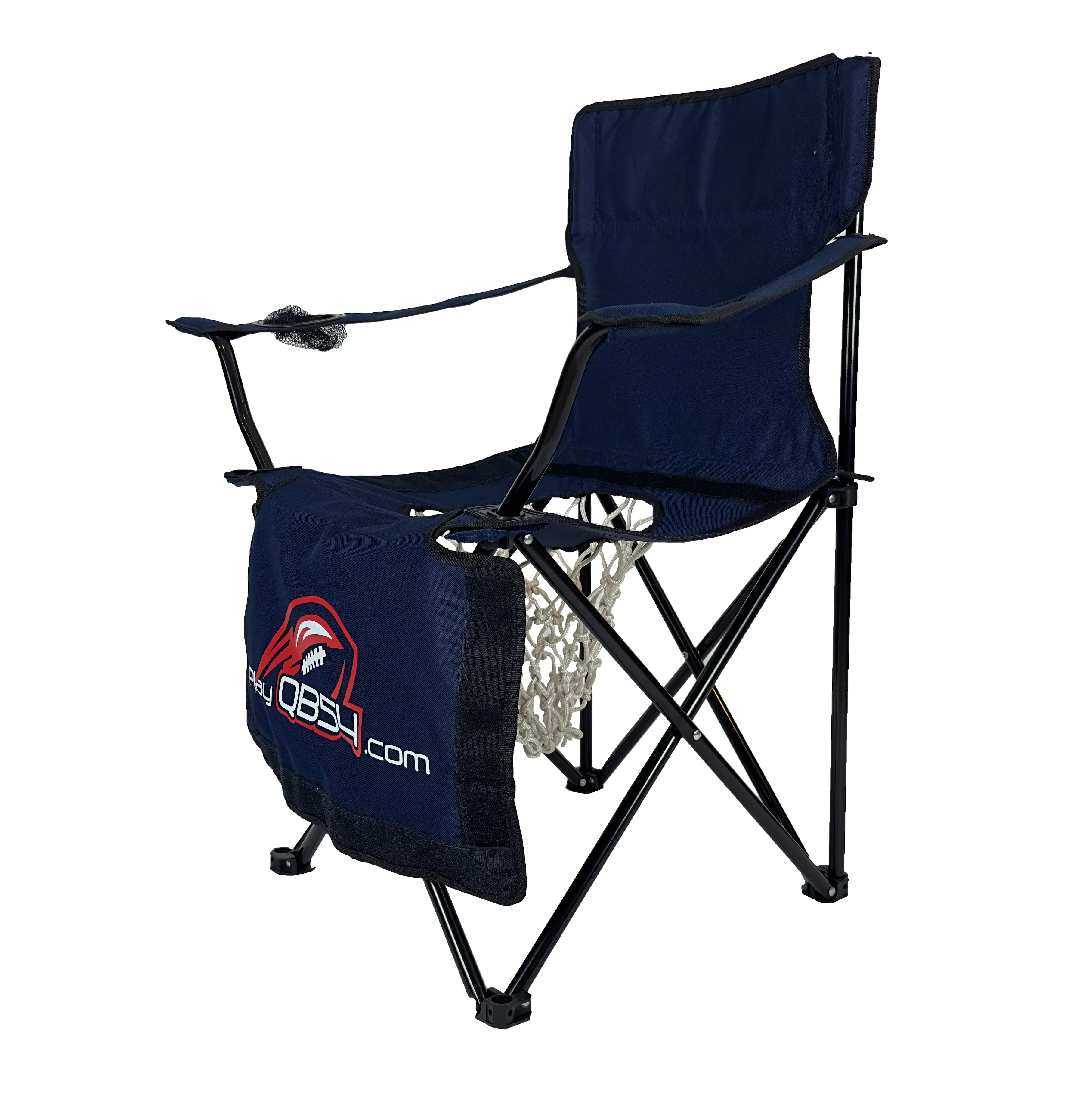 Single QB54 navy blue chair with attached goalpost upright